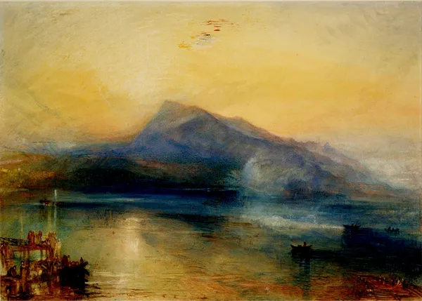 The_Blue_Rigi_at_Sunrise,_A_Painting_by_JMW_Turner,_Wall_D�cor,_Framed_Canvas,_Multicolor