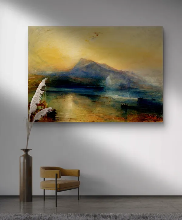 The_Blue_Rigi_at_Sunrise,_A_Painting_by_JMW_Turner,_Wall_D�cor,_Framed_Canvas,_Multicolor