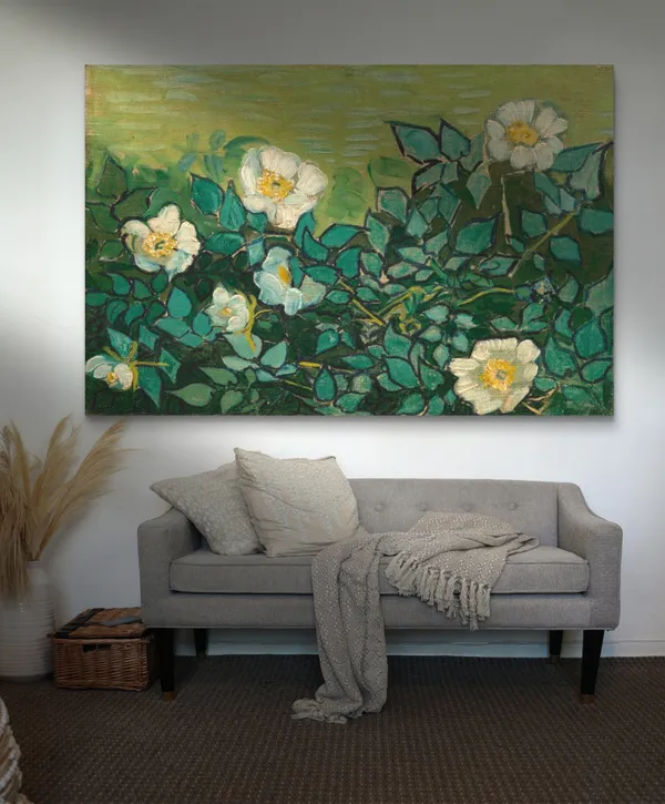 Wild_Roses_1889,_A_Painting_by_Van_Gogh,_Framed_Canvas,_Wall_Decor,_Multicolor