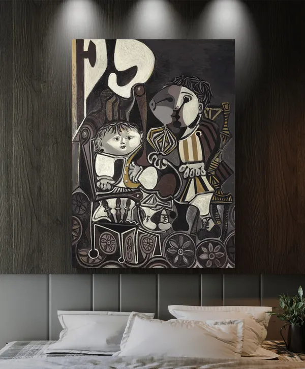 Claude_and_Paloma_1954,_A_Painting_by_Pablo_Picasso,_Framed_Canvas,_Multicolor