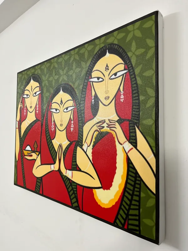 Three_Worshiping_Women*_-_A_Jamini_Roy_Painting,_Framed_Canvas_Wall_Decor,_Multicolor