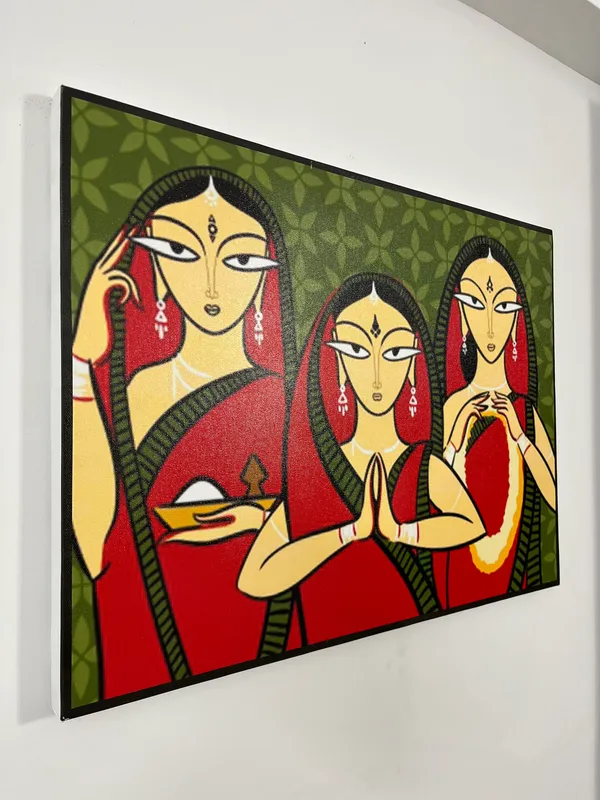 Three_Worshiping_Women*_-_A_Jamini_Roy_Painting,_Framed_Canvas_Wall_Decor,_Multicolor