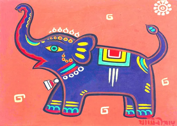 The_Elephant*,_A_Painting_by_Jamini_Roy,_Unframed_Canvas_Print,_Multicolor