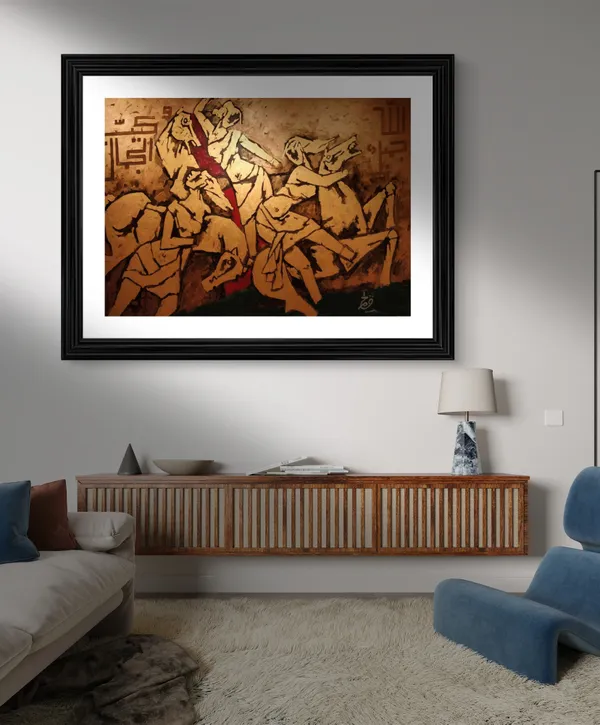 Three_Horses*-_Set_of_2_Paintings_by_M.F._Husain,_Framed,_Wall_Decor,_Multicolor