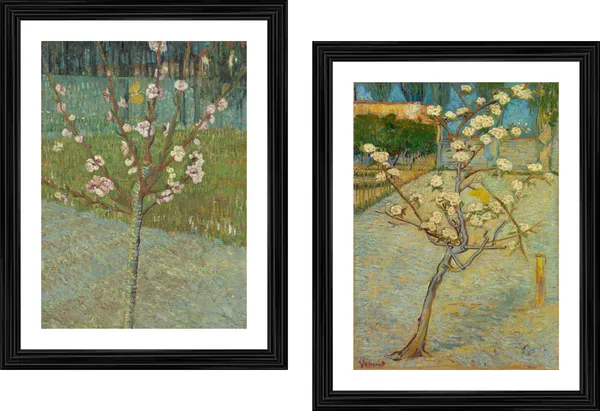 �Peach_Tree_in_Blossom_&_Pear_Tree_in_Blossom,_Paintings_by_Van_Gogh,_Framed,_Set_of_2,_Multicolor