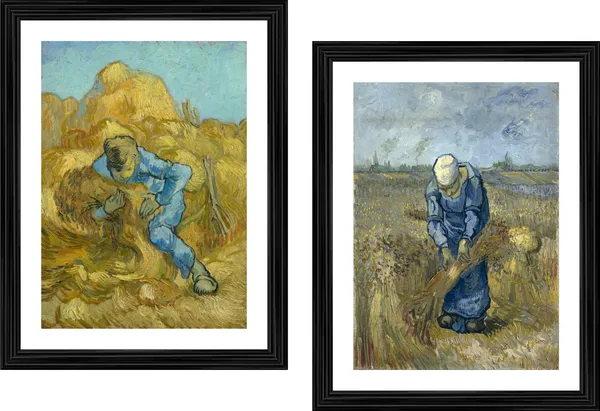 �Sheaf-Binder_&_Peasant_Woman_Bruising_Flax,_Paintings_by_Van_Gogh,_Framed,_Set_of_2,_Multicolor