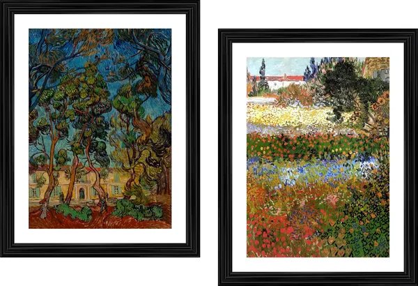 �Pine_Trees_in_Asylum_&_Flowered_Garden,_Paintings_by_Van_Gogh,_Framed,_Set_of_2,_Multicolor