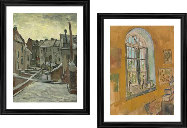 Houses_at_the_Back_&_Studio_Window,_Paintings_by_Van_Gogh,_Framed,_Set_of_2,_Multicolor