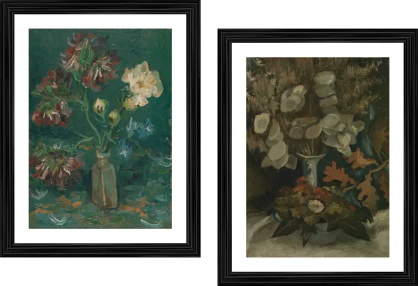 �Vase_with_Peonies_&_Vase_with_Honesty,_Paintings_by_Van_Gogh,_Framed,_Set_of_2,_Multicolor