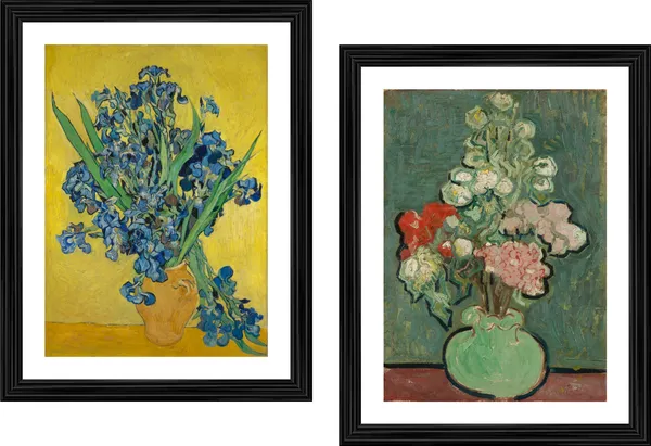 �Vase_with_Irises_&_Vase_with_Flowers,_Paintings_by_Van_Gogh,_Framed,_Set_of_2,_Multicolor