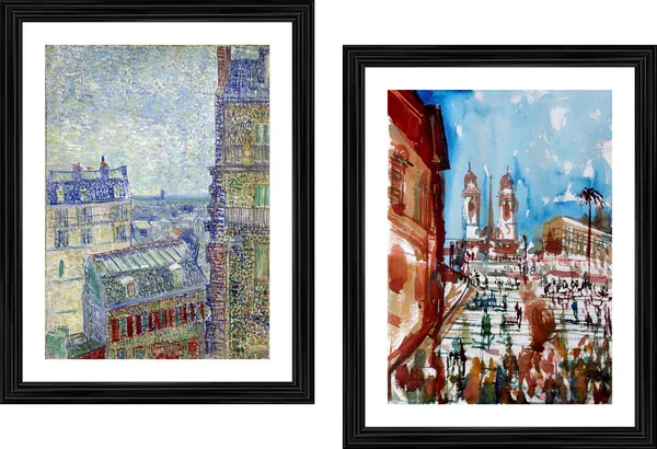 �View_From_Theo's_Home_&_Spanish_Steps_in_Rome,_Paintings_by_Van_Gogh,_Framed,_Set_of_2,_Multicolor