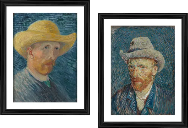 �Self_Portraits_with_Hat,_Paintings_by_Van_Gogh,_Framed,_Set_of_2,_Multicolor