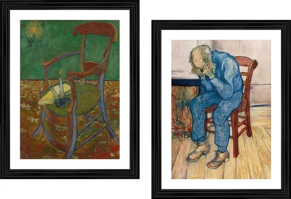 �Gauguins_Chair_&_Old_Man_in_the_Chair,_Paintings_by_Van_Gogh,_Framed,_Set_of_2,_Multicolor