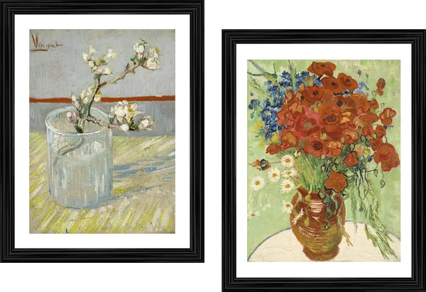 �Flowering_Almonds_&_Vase_with_Cornflowers,_Paintings_by_Van_Gogh,_Framed,_Set_of_2,_Multicolor