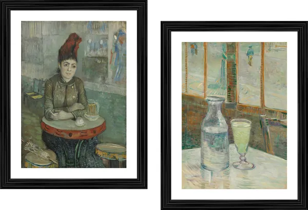 Lady_in_the_Cafe_&_Table_with_Absinthe,_Paintings_by_Van_Gogh,_Framed,_Set_of_2,_Multicolor