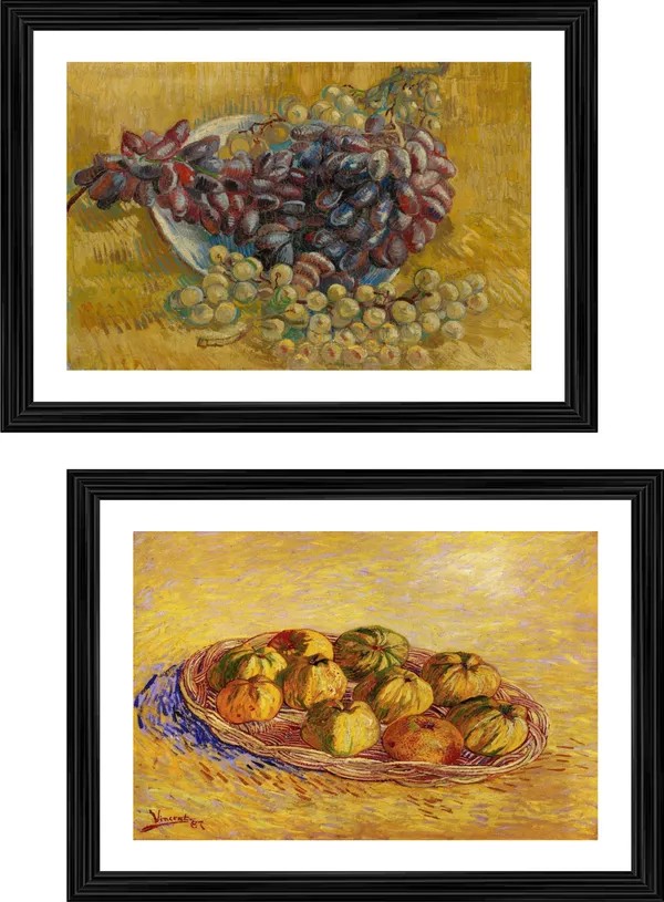 �Grapes_&_Still_Life_with_Basket_of_Apples,_Paintings_by_Van_Gogh,_Framed,_Set_of_2,_Multicolor