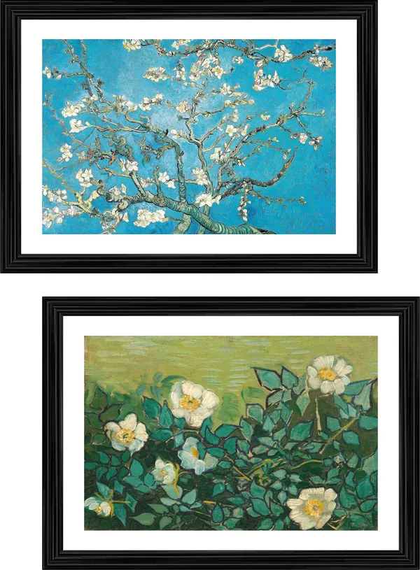 �Almond_Blossom_&_Wild_Roses_,_Paintings_by_Van_Gogh,_Framed,_Set_of_2,_Multicolor