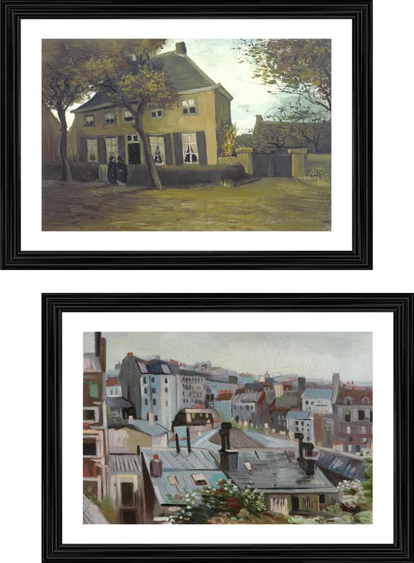 �The_Vicarage_&_View_From_Vincent's_Studio_,_Paintings_by_Van_Gogh,_Framed,_Set_of_2,_Multicolor