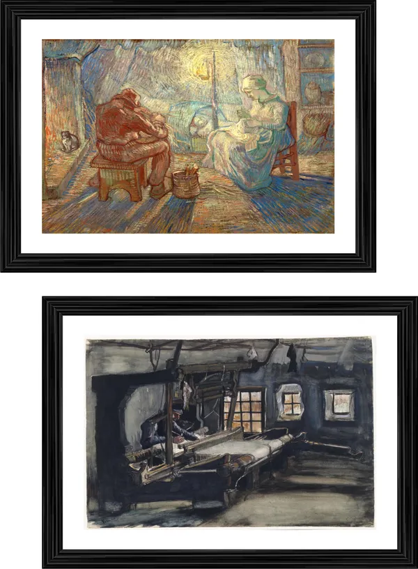 �Evening_&_Weaver_,_Paintings_by_Van_Gogh,_Framed,_Set_of_2,_Multicolor