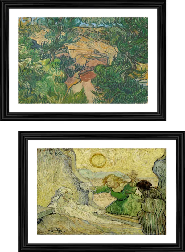 �Entrance_to_a_Quarry_&_Raising_of_Lazarus_,_Paintings_by_Van_Gogh,_Framed,_Set_of_2,_Multicolor