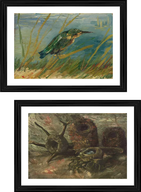 �Kingfisher_by_the_Waterside_&_Birds_Nests,_Paintings_by_Van_Gogh,_Framed,_Set_of_2,_Multicolor