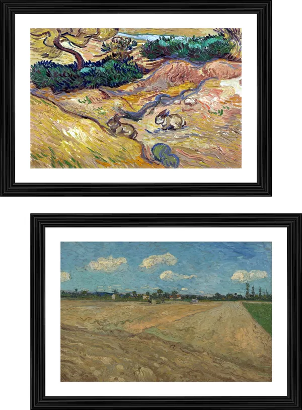 �Landscape_with_Rabbits_&_Ploughed_Fields,_Paintings_by_Van_Gogh,_Framed,_Set_of_2,_Multicolor