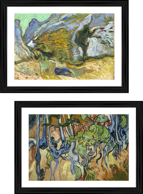 �Ravine_with_A_Small_Stream_&_Tree_Roots_,_Paintings_by_Van_Gogh,_Framed,_Set_of_2,_Multicolor