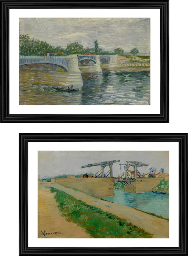 �The_Bridge_at_Courbevoie_&_the_Langlois_Bridge_,_Paintings_by_Van_Gogh,_Framed,_Set_of_2,_Multicolor