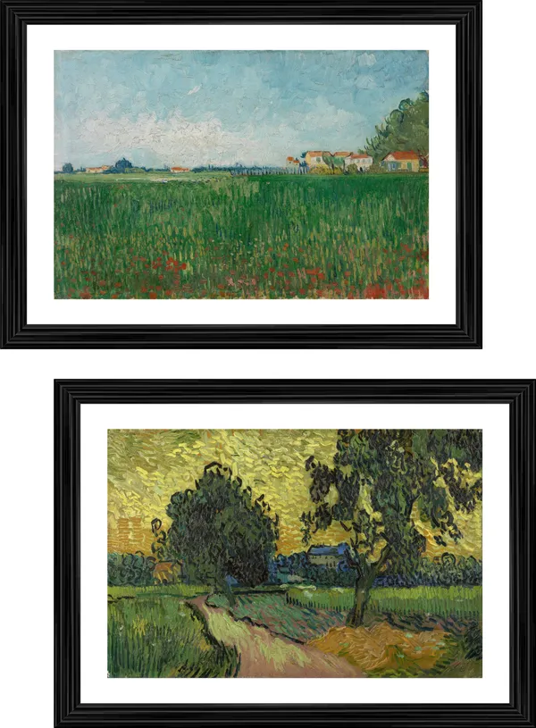 �Field_with_Poppies_&_Landscape_at_Twilight_,_Paintings_by_Van_Gogh,_Framed,_Set_of_2,_Multicolor