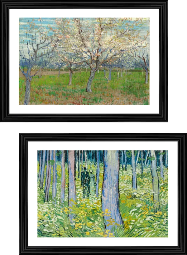 �The_Pink_Orchard_&_Two_Lovers_&_Undergrowth,Paintings_by_Van_Gogh,_Framed,_Set_of_2,_Multicolor