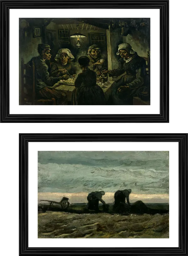 �Potato_Eaters_&_Women_on_the_Peat_Moor_,_Paintings_by_Van_Gogh,_Framed,_Set_of_2,_Multicolor