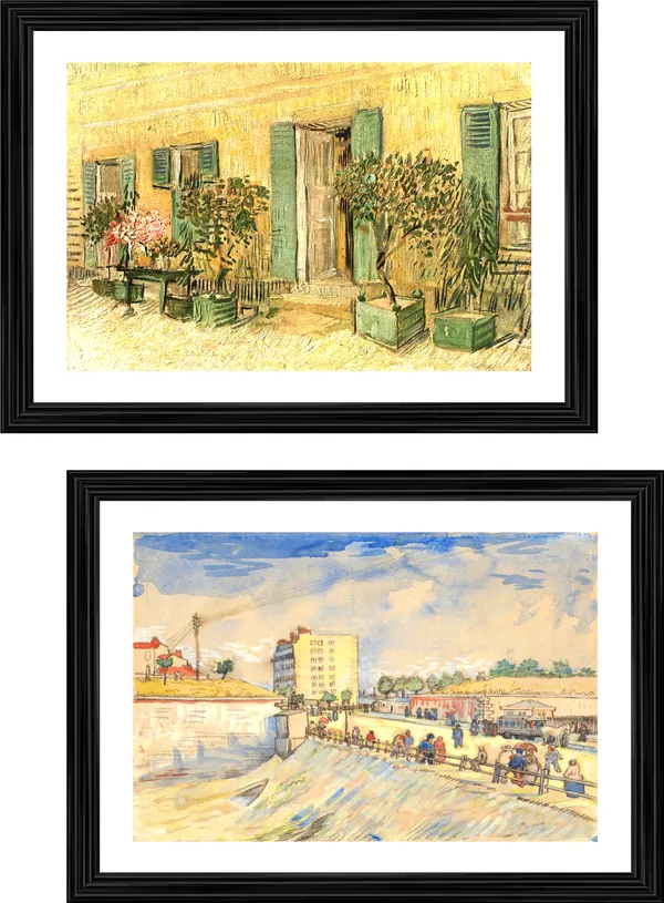 �Exterior_of_a_Restaurant_&_Gate_in_the_Paris,_Paintings_by_Van_Gogh,_Framed,_Set_of_2,_Multicolor