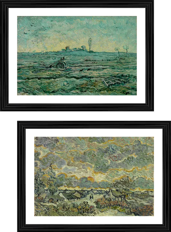 �Snow-Covered_Field_&_Reminiscence_of_Brabant_,_Paintings_by_Van_Gogh,_Framed,_Set_of_2,_Multicolor