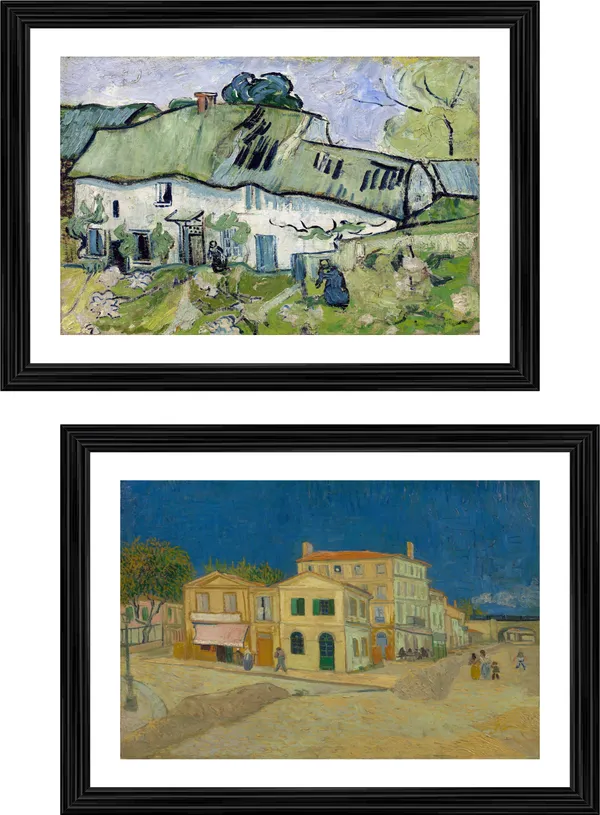 Set_of_2�_Farmhouse_&_the_Yellow_House_,_Paintings_by_Van_Gogh,_Framed,_Multicolor