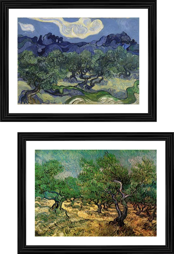 �Olive_Trees_&_Olive_Grove_,_Paintings_by_Van_Gogh,_Framed,_Set_of_2,_Multicolor