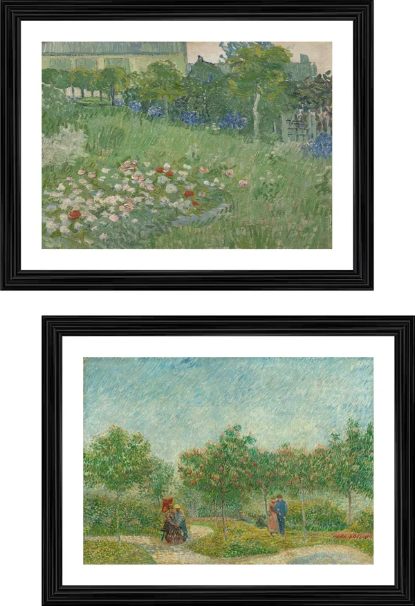�Daubignys_Garden_&_Courting_Couples,_Paintings_by_Van_Gogh,_Framed,_Set_of_2,_Multicolor