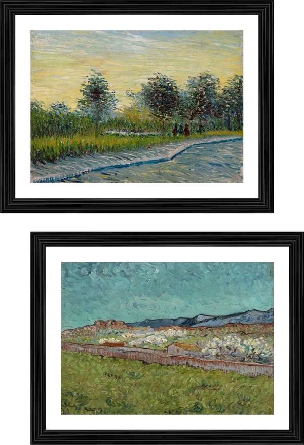 �Saint-Pierre_at_Sunset_&_View_of_the_Alpilles,_Paintings_by_Van_Gogh,_Framed,_Set_of_2,_Multicolor