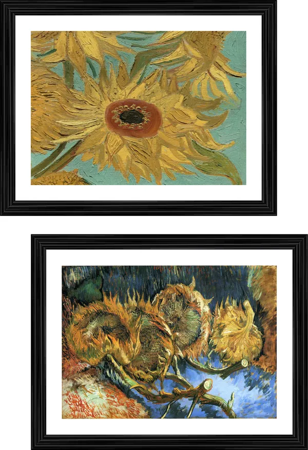 �Sunflowers_&_Sunflowers_Gone_To_Seed_,_Paintings_by_Van_Gogh,_Framed,_Set_of_2,_Multicolor