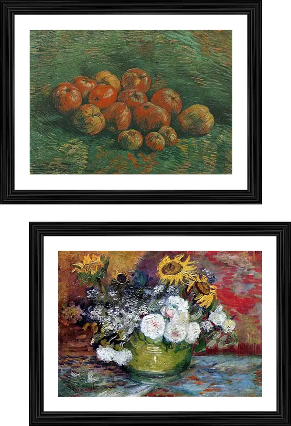 �Still_Life_:_Apples,_Roses_and_Sunflowers,_Paintings_by_Van_Gogh,_Framed,_Set_of_2,_Multicolor
