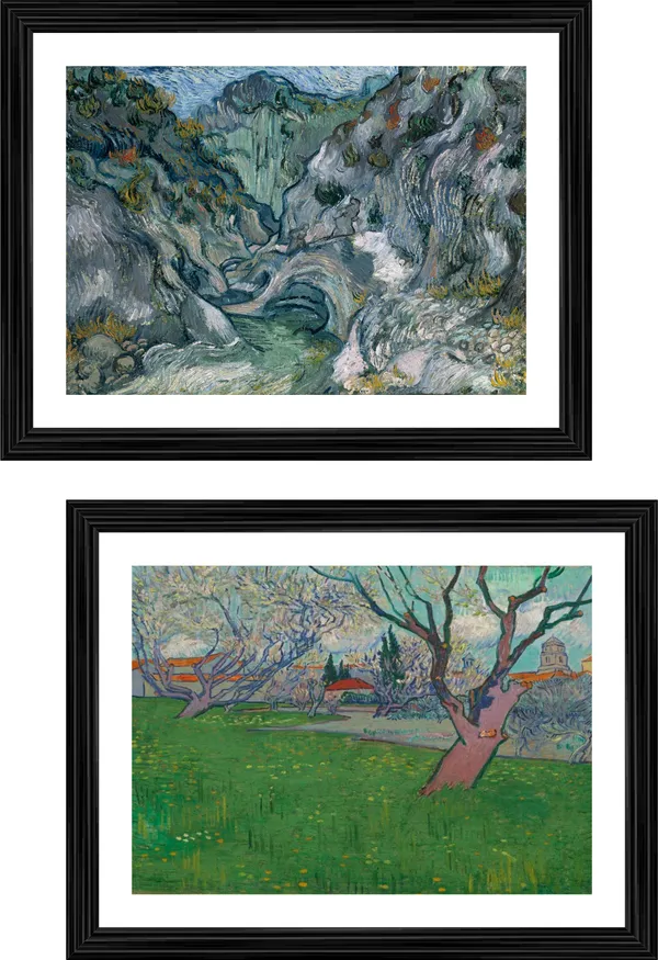 �Ravine_&_Orchards_in_Blossom_,_Paintings_by_Van_Gogh,_Framed,_Set_of_2,_Multicolor