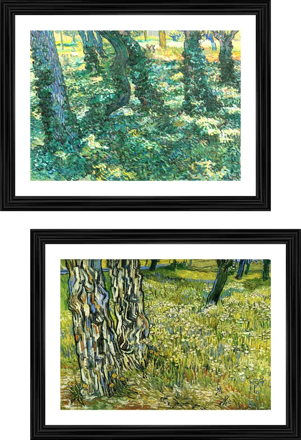 �Undergrowth_&_Tree_Trunks_in_the_Grass_,_Paintings_by_Van_Gogh,_Framed,_Set_of_2,_Multicolor