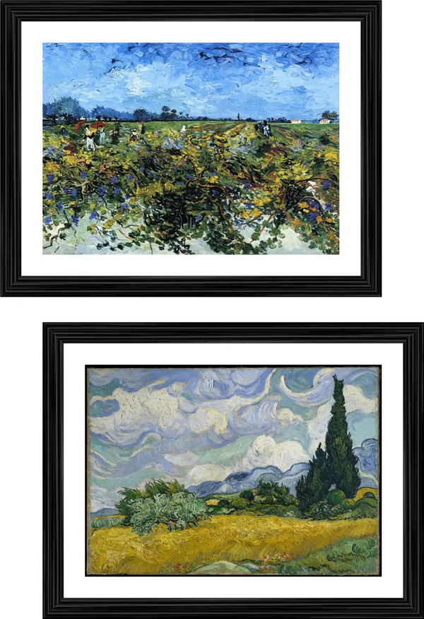 �Green_Vineyard,_the_Cypress_&_the_Wheatfield,_Paintings_by_Van_Gogh,_Framed,_Set_of_2,_Multicolor