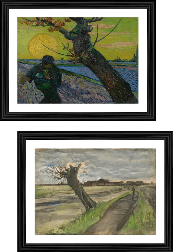 �The_Sower_&_Pollard_Willow_,_Paintings_by_Van_Gogh,_Framed,_Set_of_2,_Multicolor