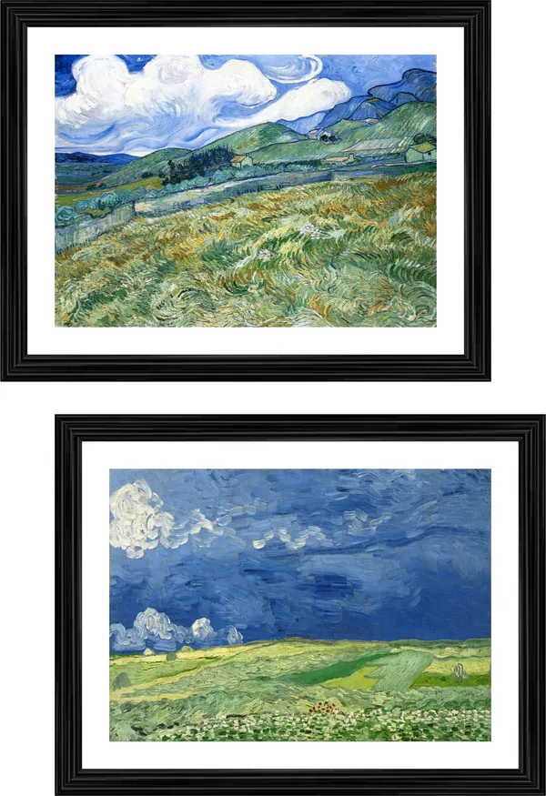 �Wheatfield,_Mountains_&_Thunderclouds,_Paintings_by_Van_Gogh,_Framed,_Set_of_2,_Multicolor