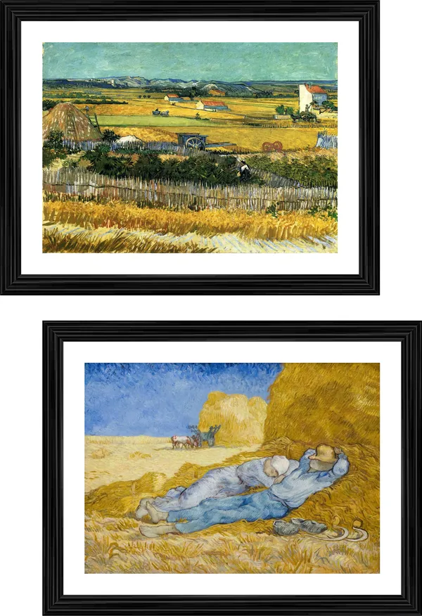 �The_Harvest_and_the_Farmers,_Paintings_by_Van_Gogh,_Framed,_Set_of_2,_Multicolor