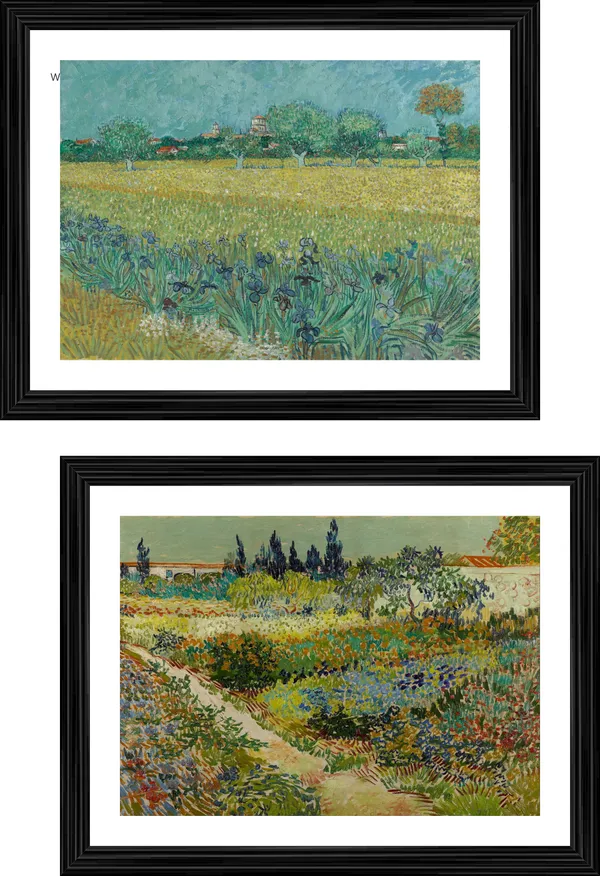 �Field_with_Irises_&_Garden_at_Arles,_Paintings_by_Van_Gogh,_Framed,_Set_of_2,_Multicolor