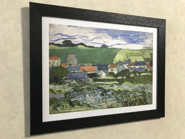 �Train_in_the_Rains_at_Auvers_&_View_of_Auvers_,_Paintings_by_Van_Gogh,_Framed,_Set_of_2,_Multicolor