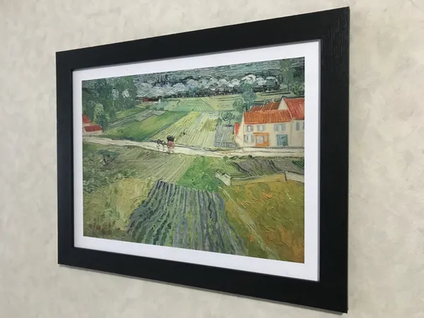 �Train_in_the_Rains_at_Auvers_&_View_of_Auvers_,_Paintings_by_Van_Gogh,_Framed,_Set_of_2,_Multicolor