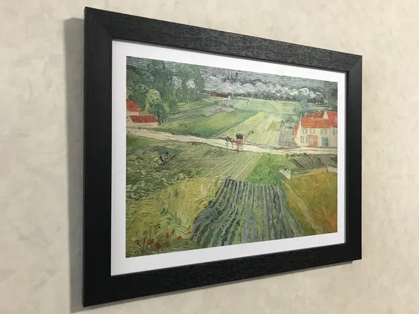 �Train_in_the_Rains_at_Auvers_&_View_of_Auvers_,_Paintings_by_Van_Gogh,_Framed,_Set_of_2,_Multicolor