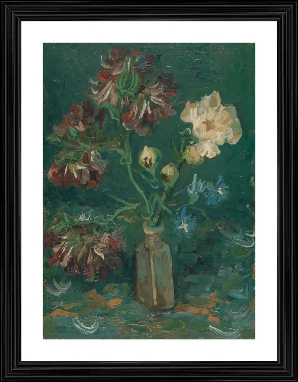 Vase_with_Peonies_and_Blue_Delphiniums_1886,_A_Painting_by_Van_Gogh,_Framed,_Wall_Decor,_Multicolor